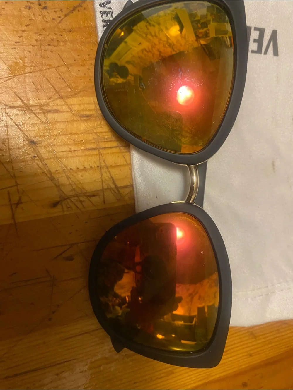 Mirrored Cat Eye Sunglasses - Black Frame with Orange-Red Lenses